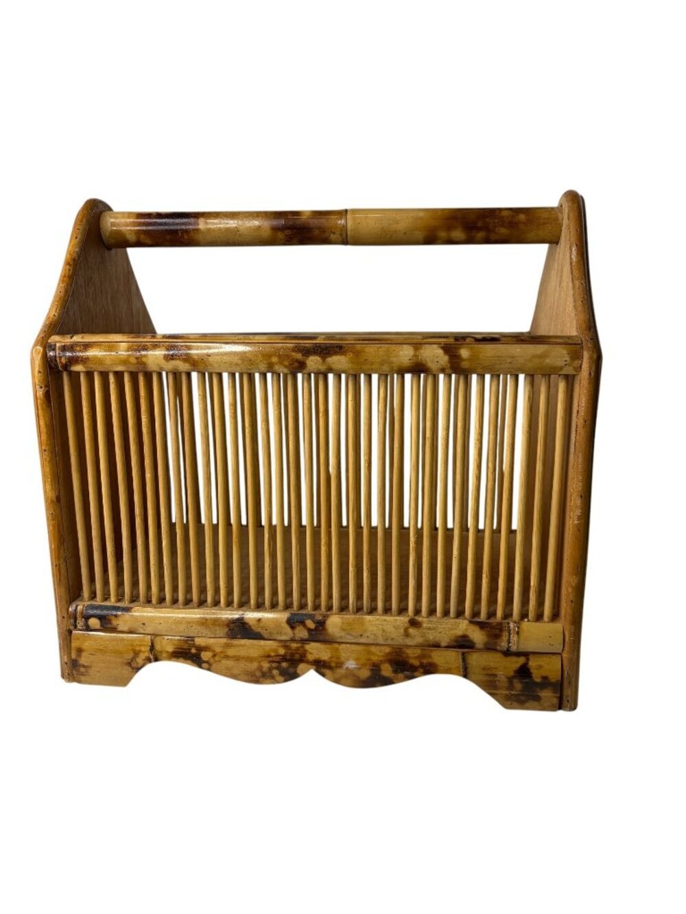 VTG MCM Natural Tortoise Bamboo Rattan & Wicker Wood Canterbury Magazine Rack